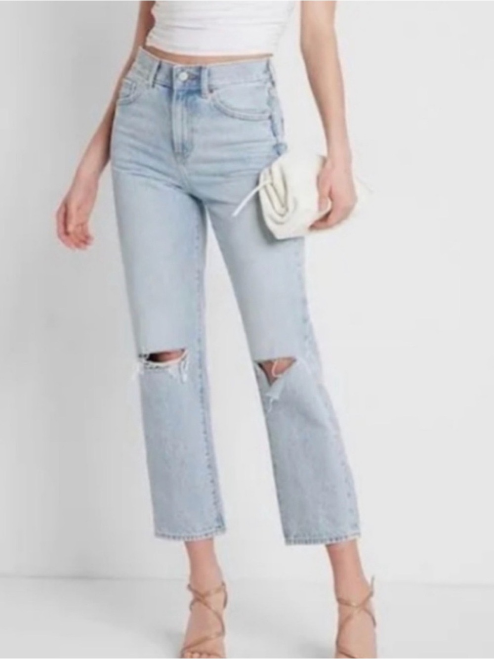 Express Straight Ankle High-Rise Distressed Jeans